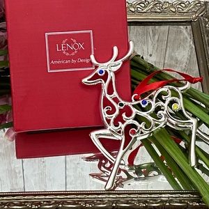 LENOX Sparkle and Scroll Multi-Crystal Silver-plate Reindeer Ornament